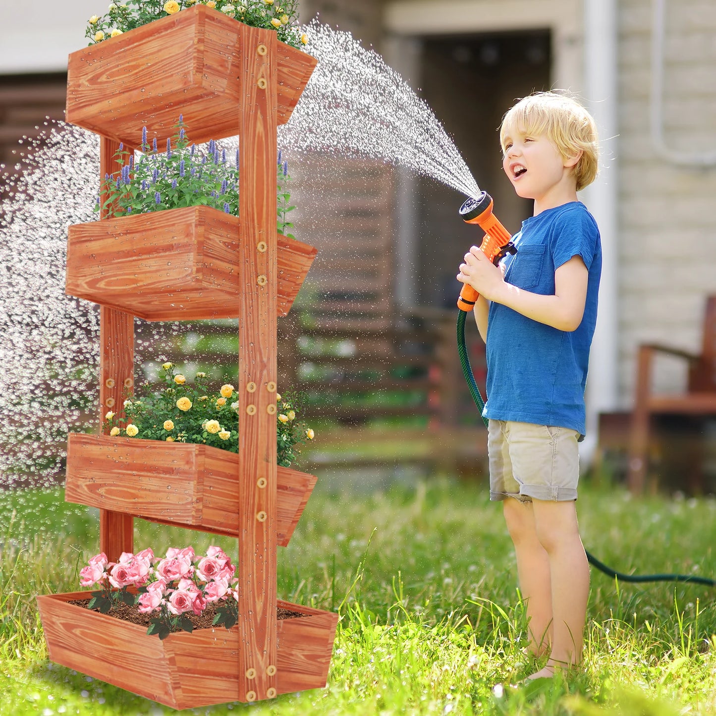 4-Tier Vertical Flower Pots Rack with Detachable Ladder