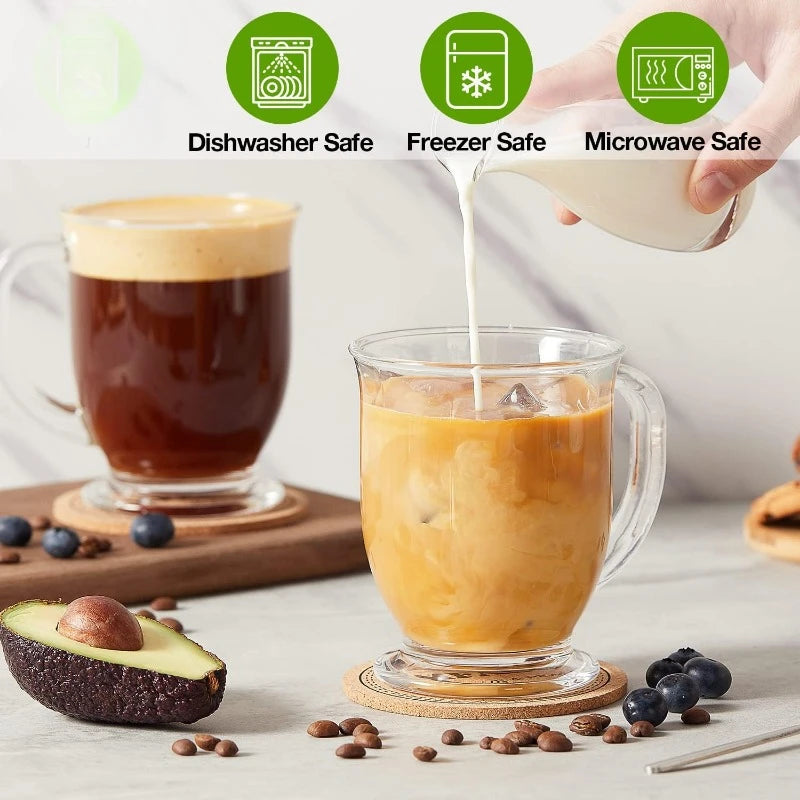 Set of 4, Clear Large Coffee Mugs 15 Oz With Handles
