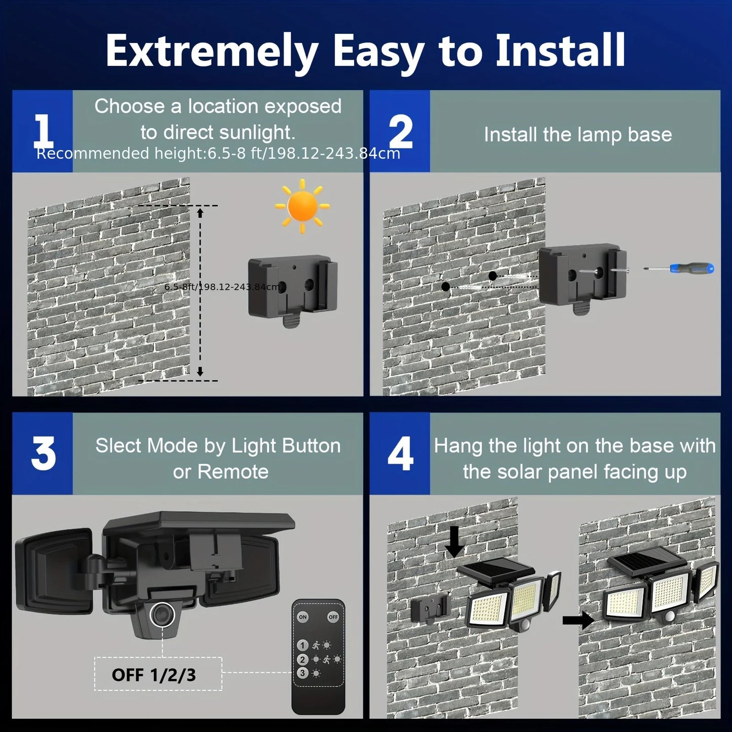 Solar Outdoor Light 2500LM 210 LED with Remote Control