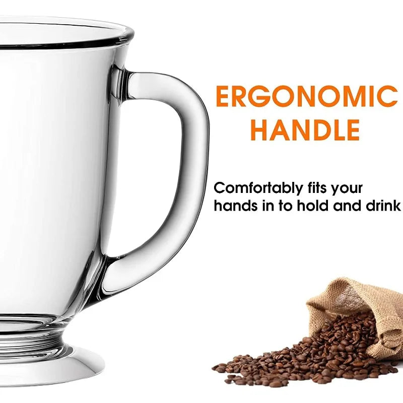 Set of 4, Clear Large Coffee Mugs 15 Oz With Handles