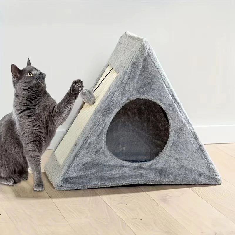 Cat bed with plush toy ball and scratching board
