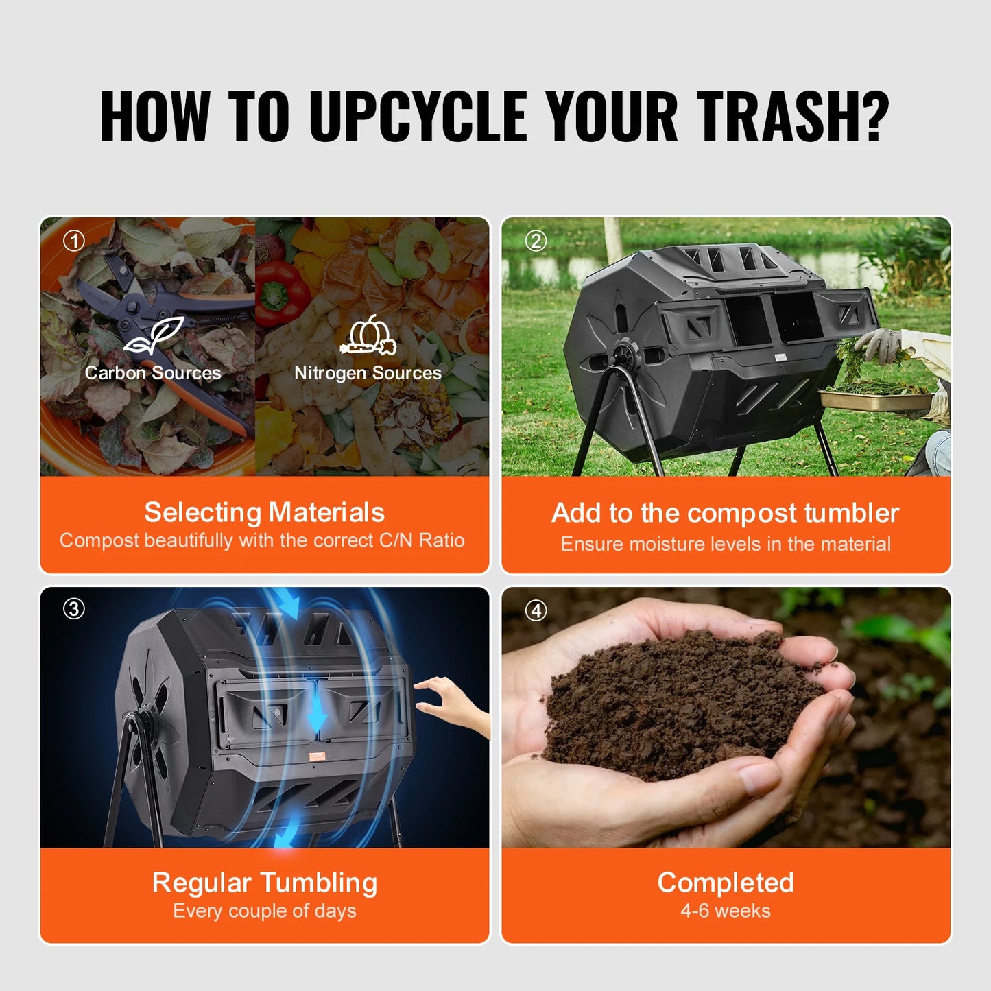 Compost Bin 18.5/37/43 Gal Dual Chamber Composting Tumbler