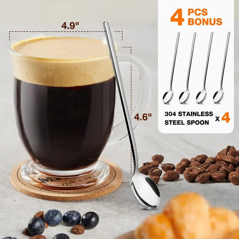 Set of 4, Clear Large Coffee Mugs 15 Oz With Handles
