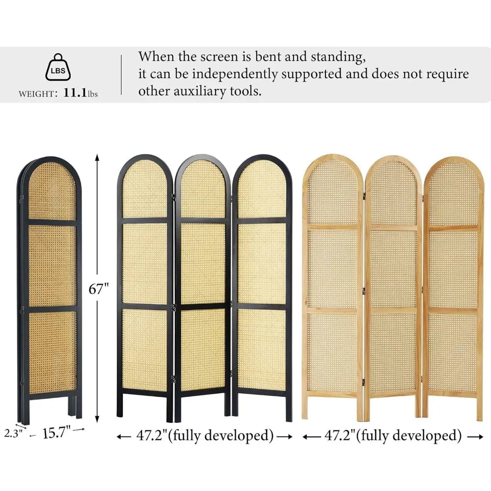 Room Divider, 5.6 Ft Double Hinged Rattan Partition