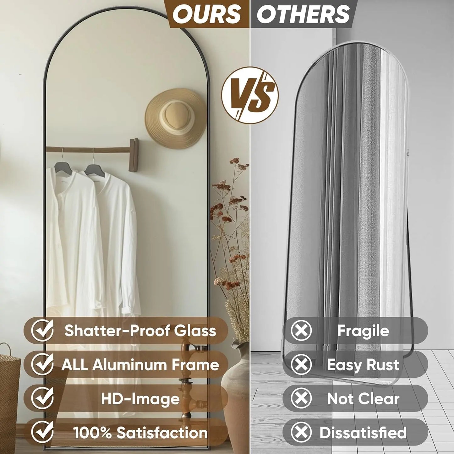 Full Length Mirror, 58"x18", Rectangular with Stand