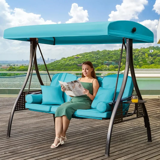 Outdoor Porch Swing with Adjustable Canopy