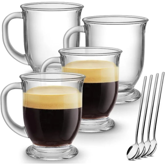 Set of 4, Clear Large Coffee Mugs 15 Oz With Handles