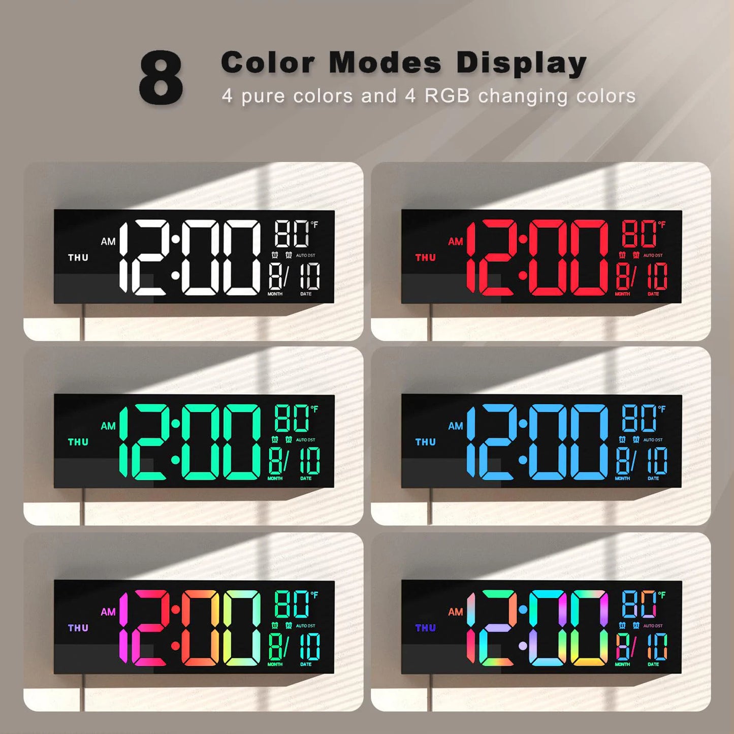 16" Large Digital Wall Clock, Big LED Display with Remote, Alarm, DST