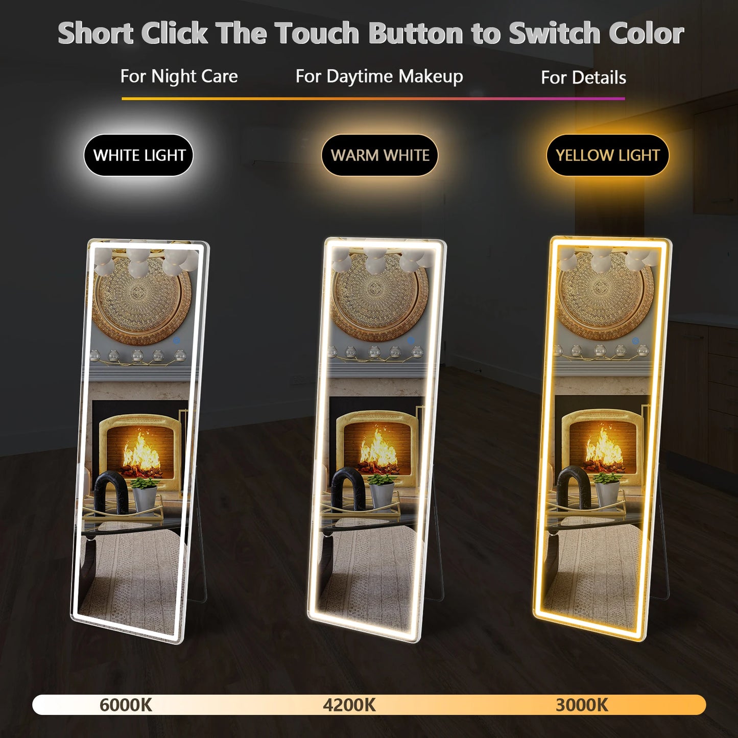 Led 64"x21" Full Length Mirror with Stand
