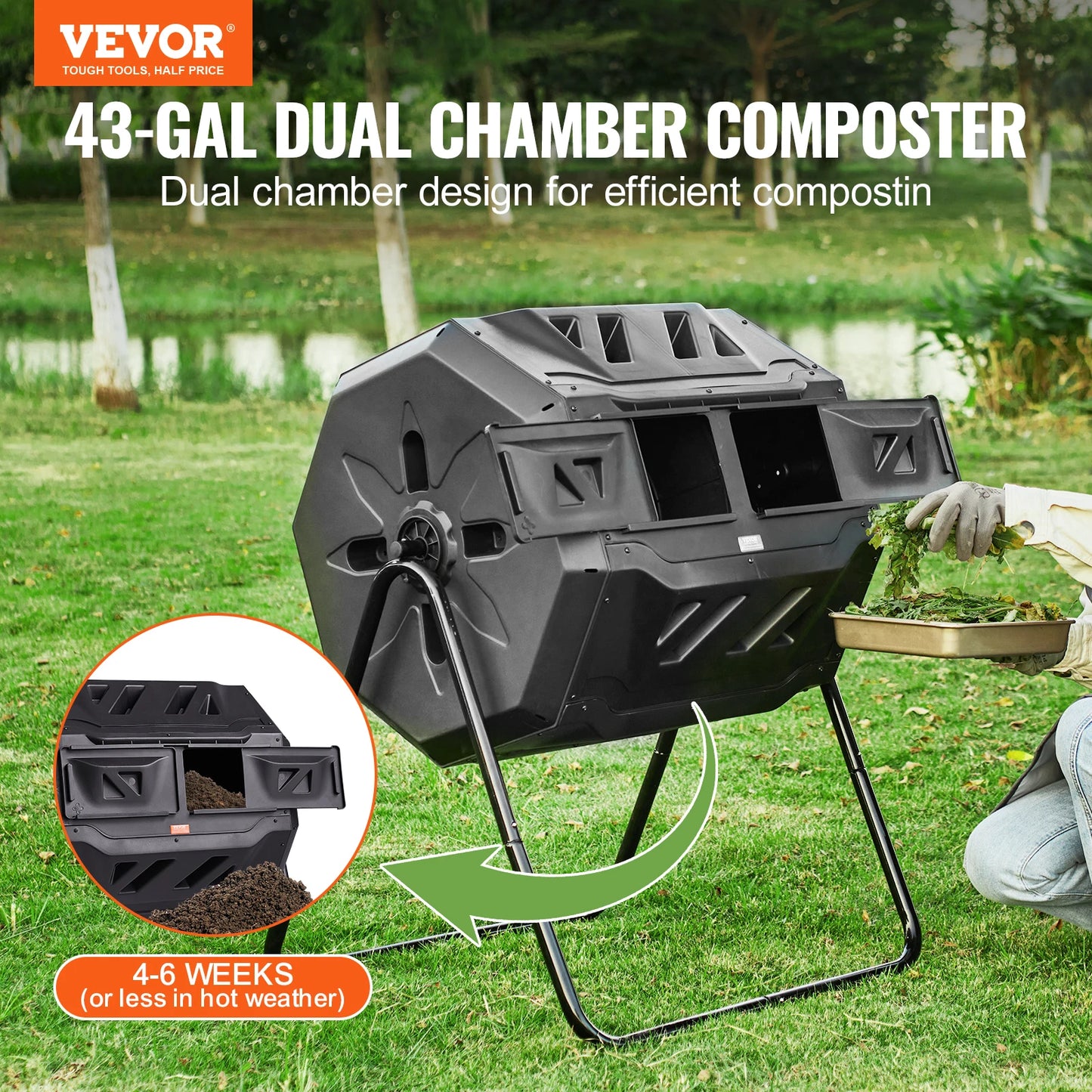 Compost Bin 18.5/37/43 Gal Dual Chamber Composting Tumbler