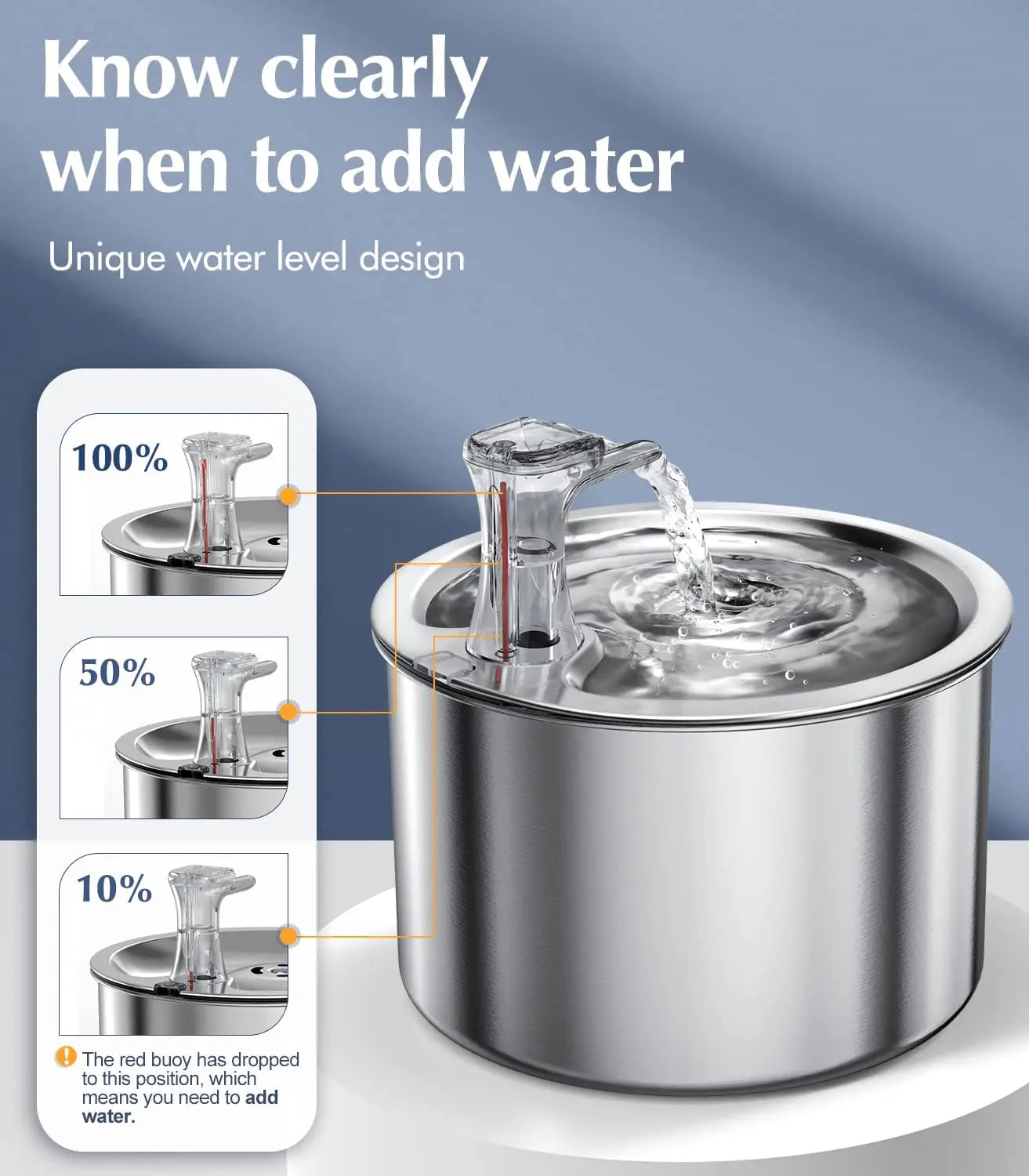 stainless steel water fountain, optional sensor  and heater