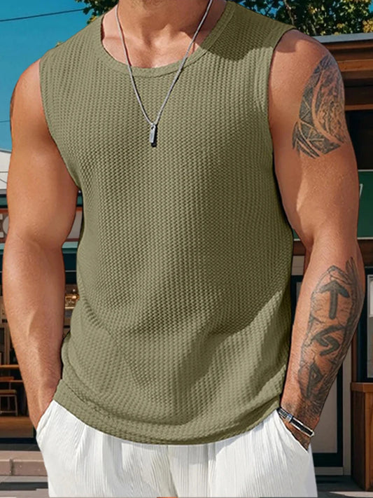 Men s Ribbed Knit Tank Tops in Solid Colors
