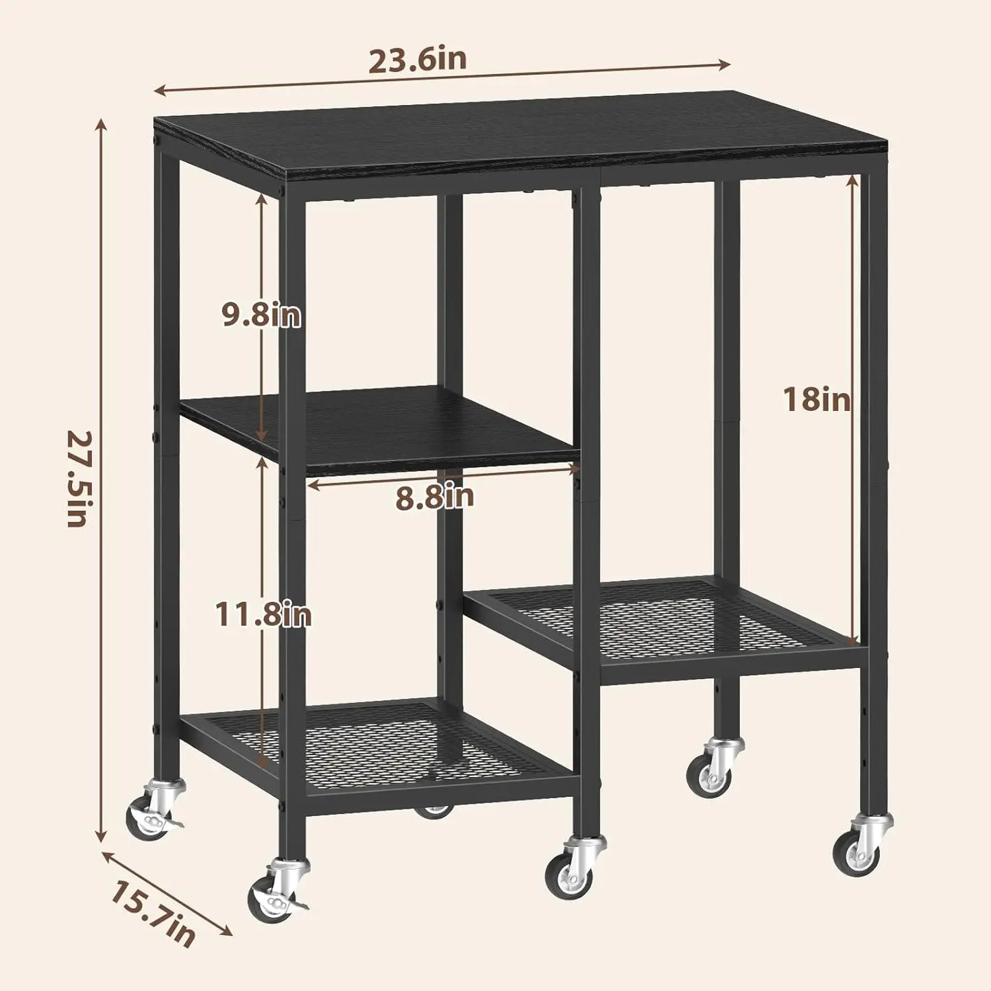4-Tier Microwave Cart with Wheels