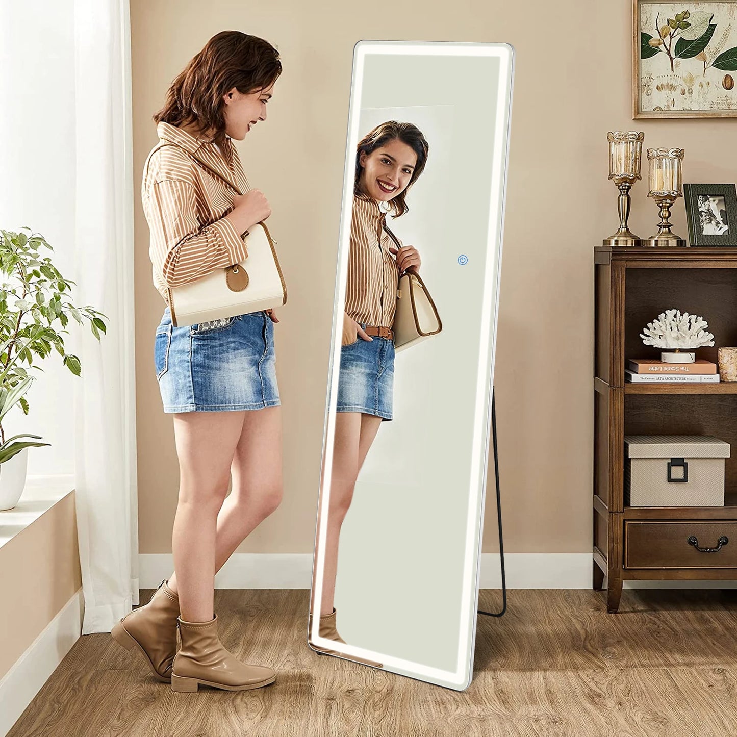 Led 64"x21" Full Length Mirror with Stand