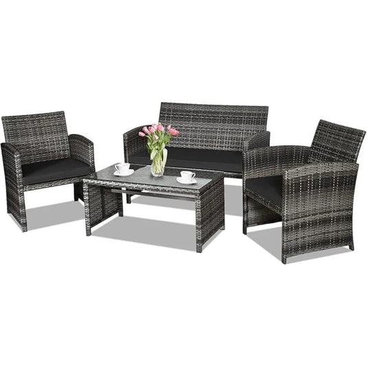 4-Piece Rattan Patio Furniture Set