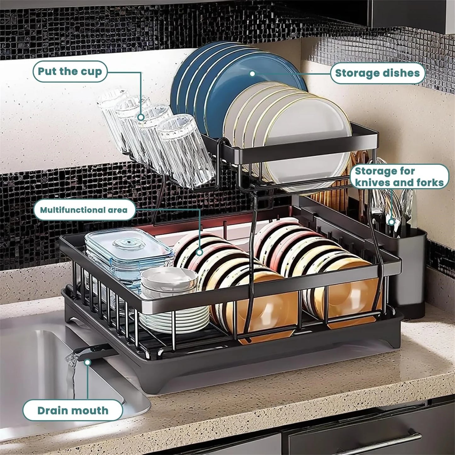 2-Tier Stainless Steel Dish Drying Rack