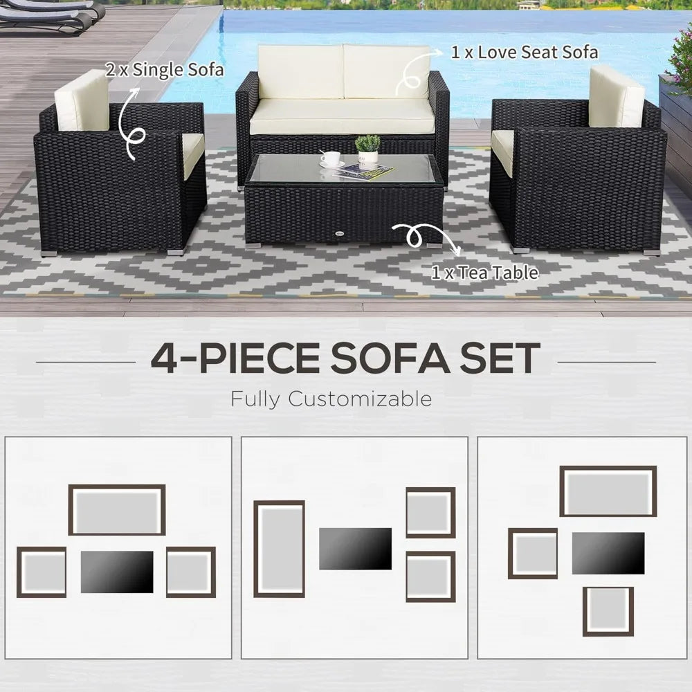 4 Piece Wicker Patio Furniture Set with Cushions
