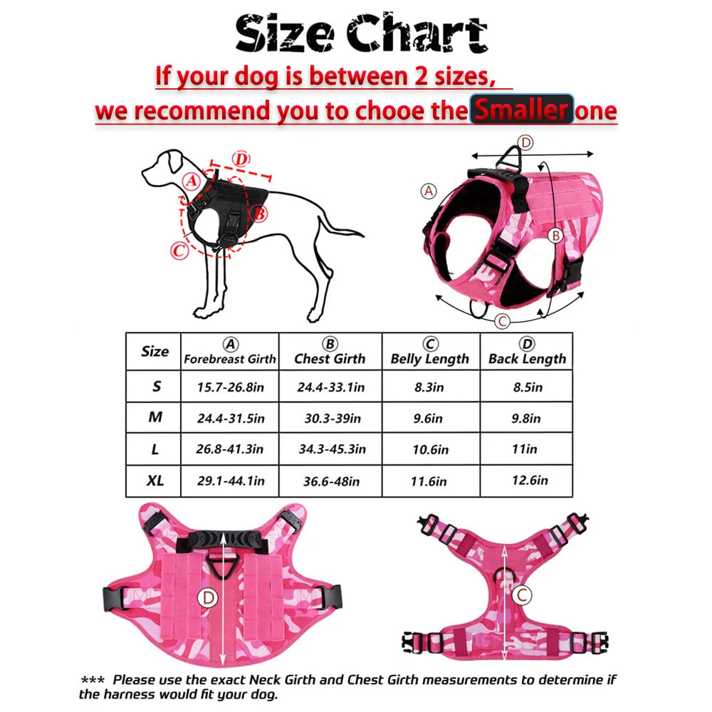 Military Pink Camouflage Dog Harness For Medium/Large Dogs