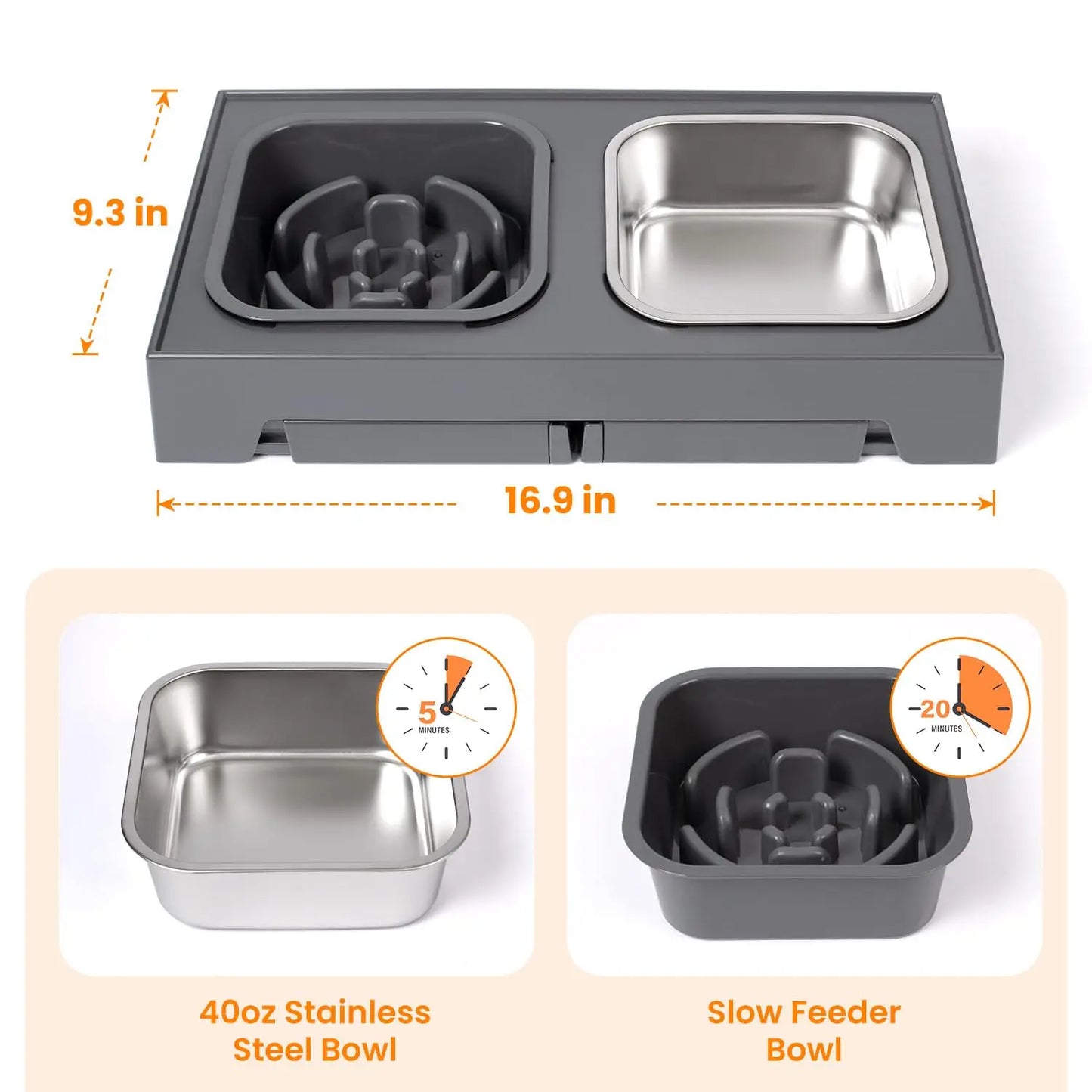 2-in-1 Elevated Slow Feeder Dog Bowls