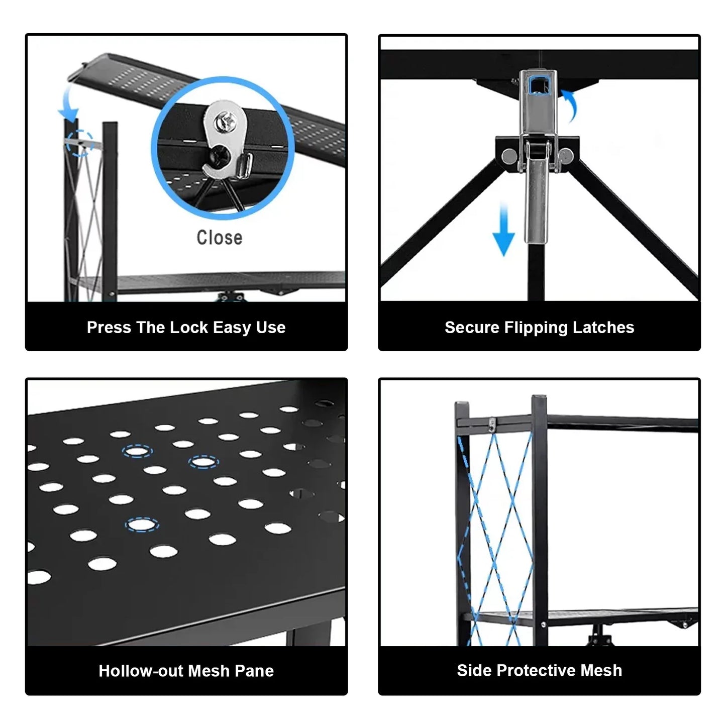 Heavy Duty Fold-able Metal Shelf Unit, 5-Tier, Lockable Wheels
