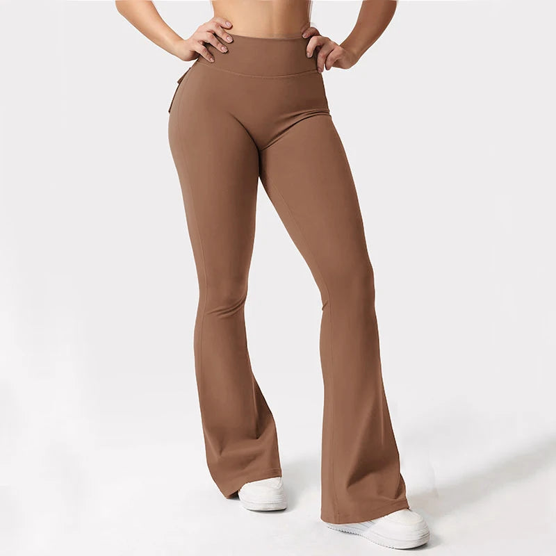 Women's Yoga Flare Trousers, High-Waisted Tummy-Control