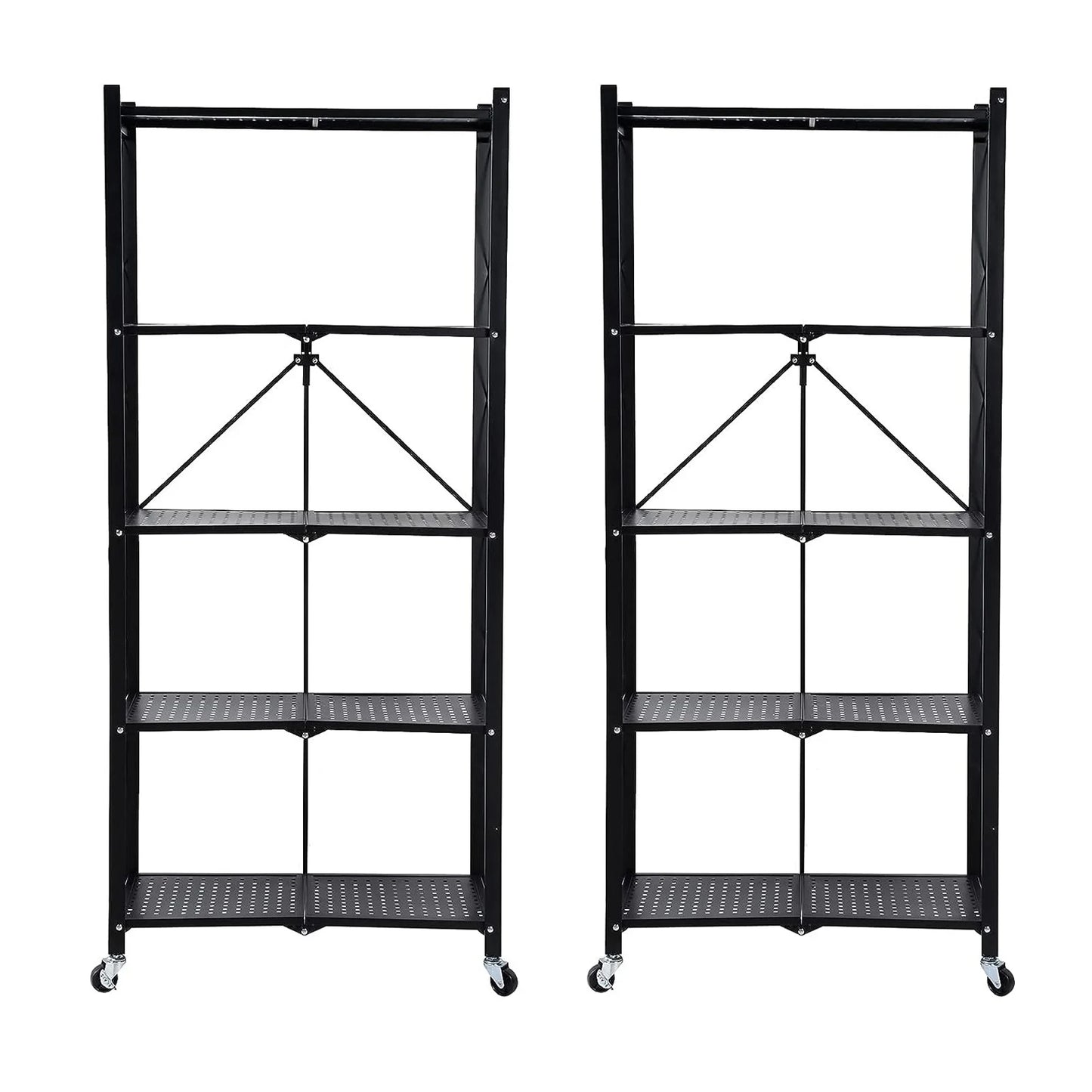 Heavy Duty Fold-able Metal Shelf Unit, 5-Tier, Lockable Wheels