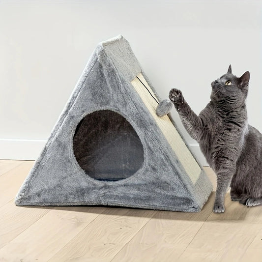 Cat bed with plush toy ball and scratching board