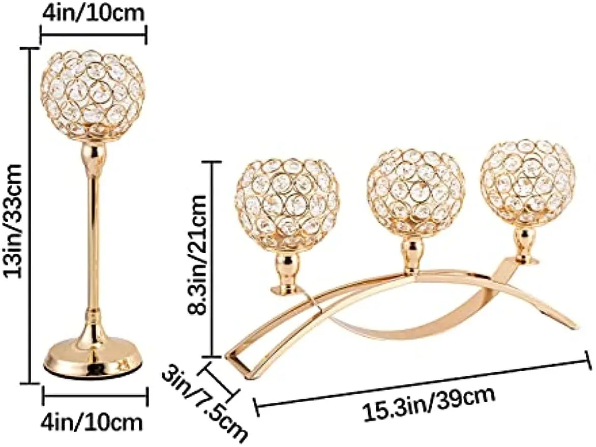 Gold Candle Holders,Tealight Candlestick, 3-Arm Candelabra Stand