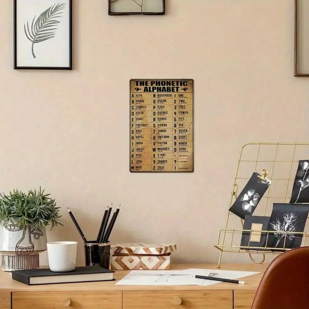 1PC Vintage Tin 'The Phonetic Alphabet' Sign