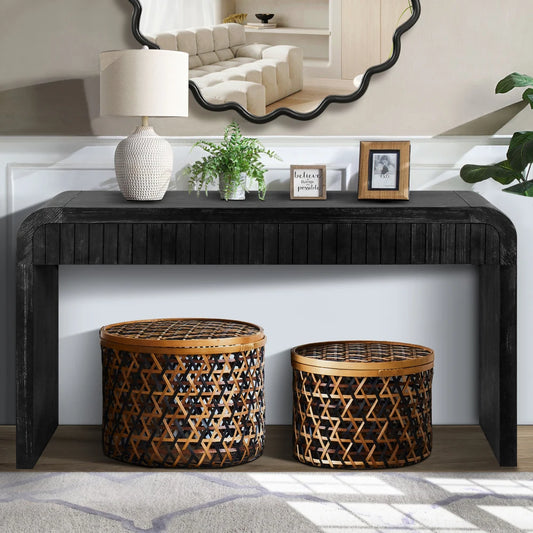 59'' Vintage Crafted Entryway Table,Two Hidden Handle Drawers