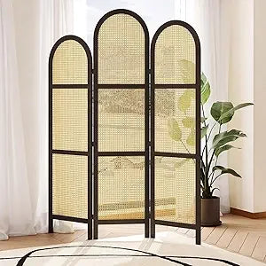 Room Divider, 5.6 Ft Double Hinged Rattan Partition