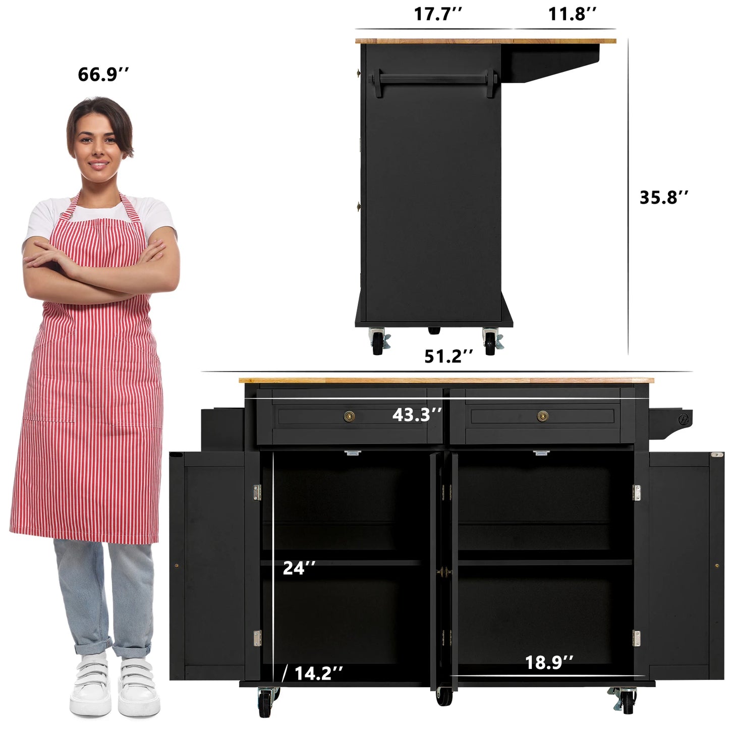 Rolling Kitchen Island with Drop Leaf