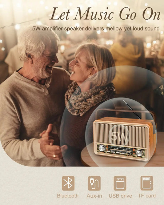 Retro Portable AM FM, Transistor Radio, Bluetooth Speaker