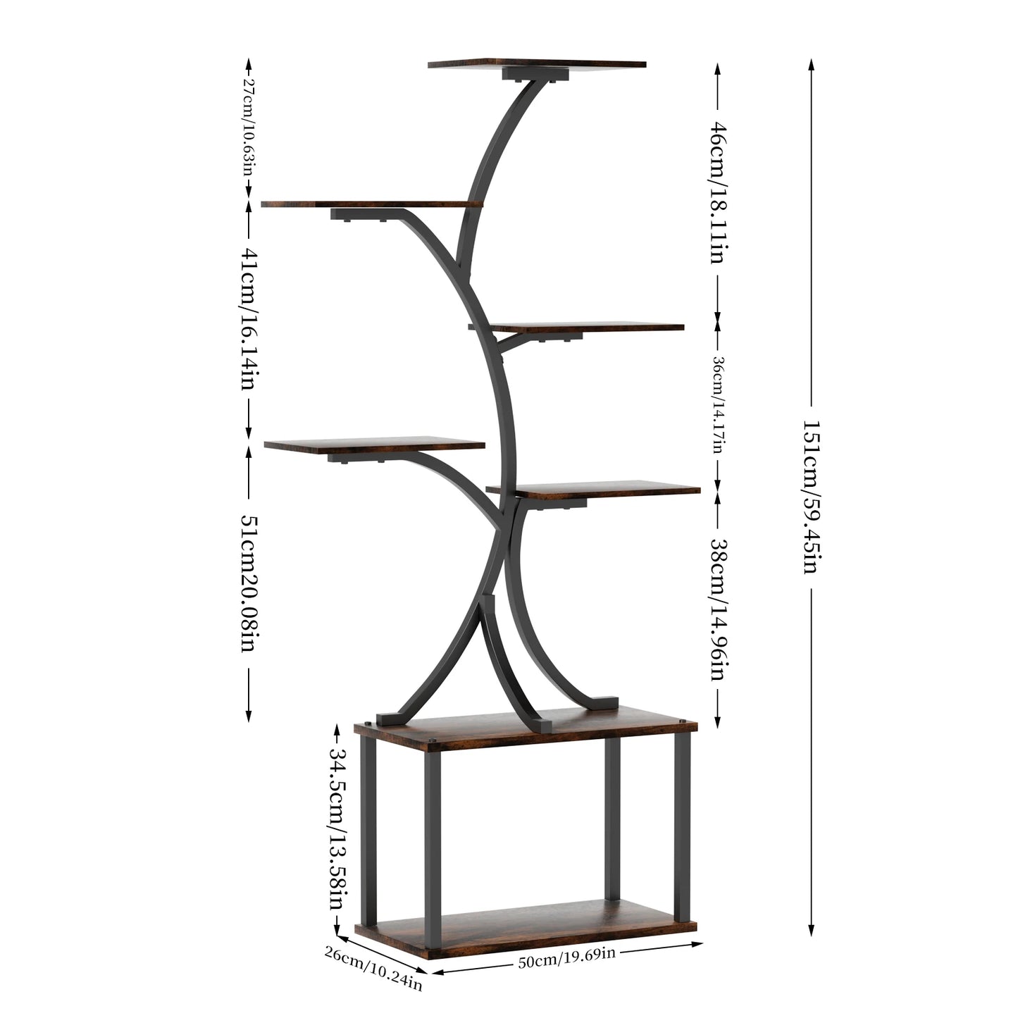 Multilayered Plant Stand Industrial Style, Tree-Shaped