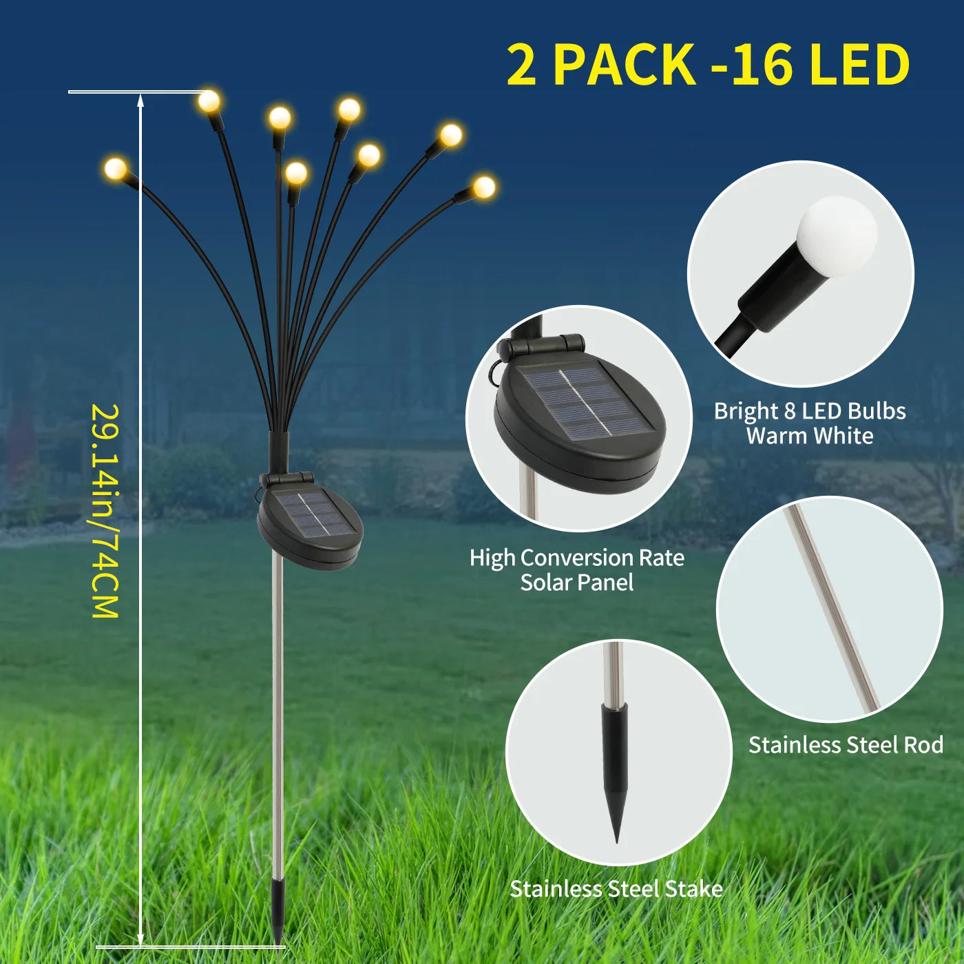 8-Head Solar Firefly Lights, LED Decorative