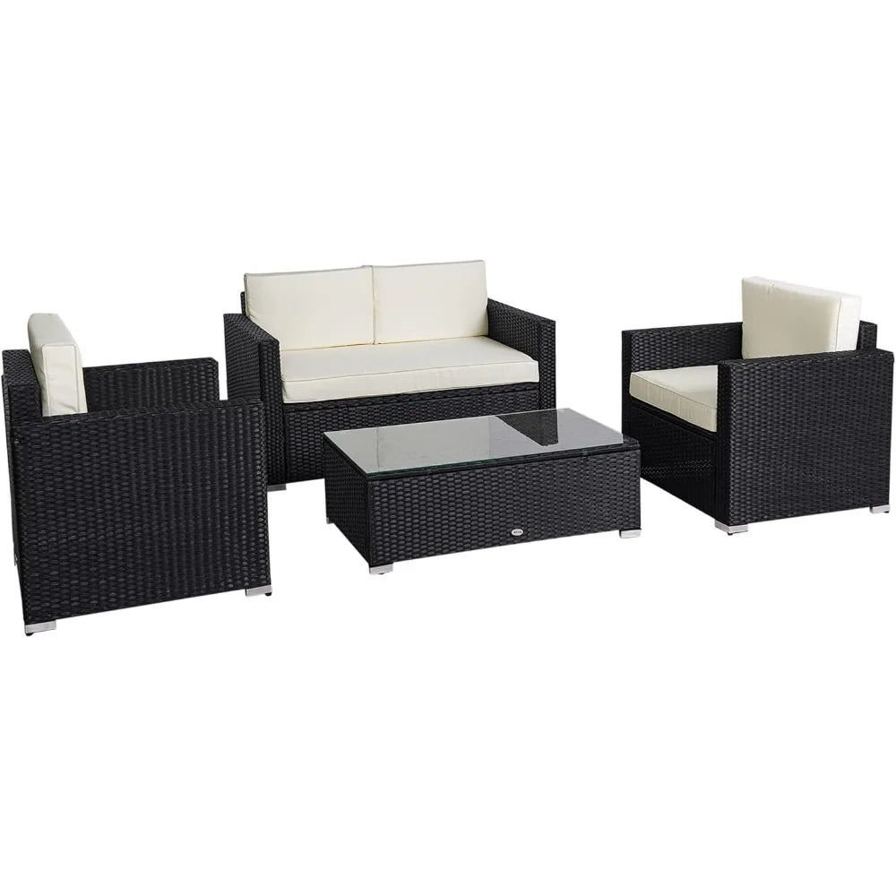 4 Piece Wicker Patio Furniture Set with Cushions