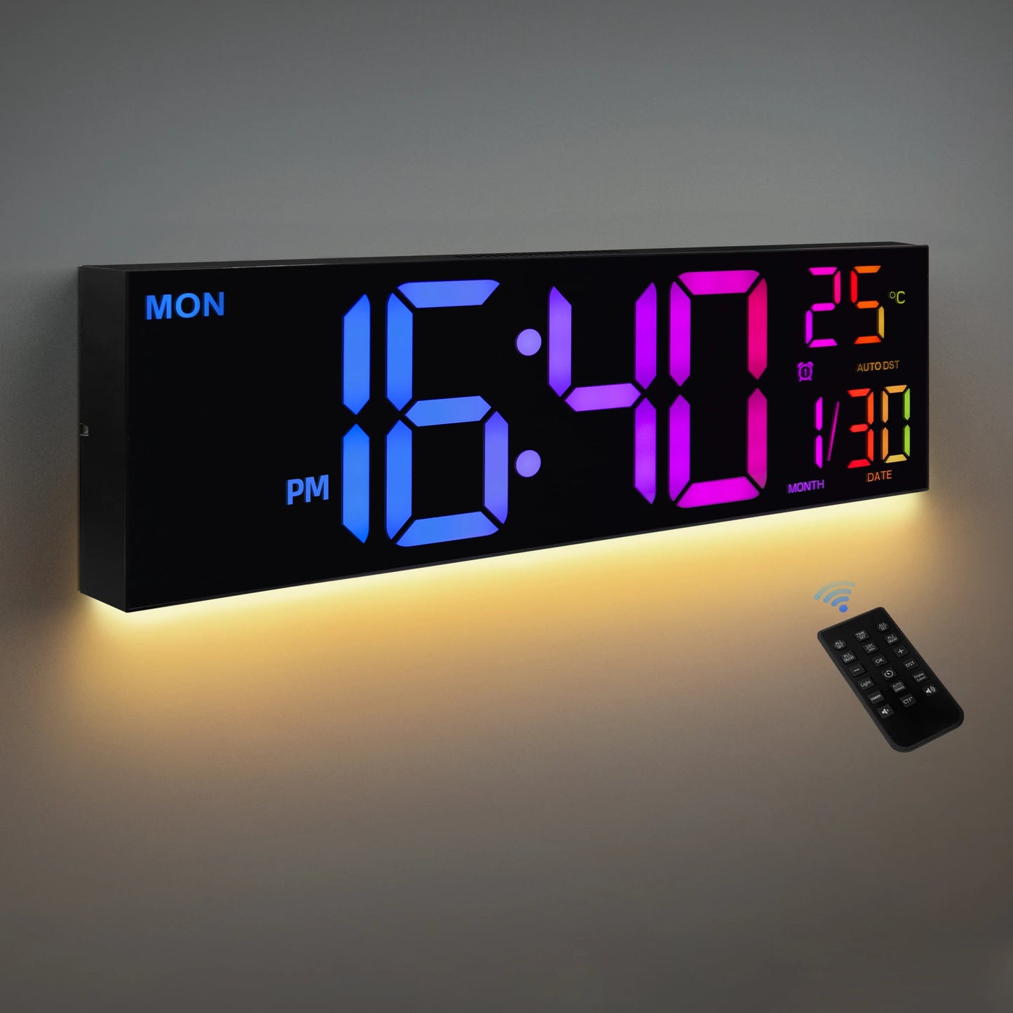 16" Large Digital Wall Clock, Big LED Display with Remote, Alarm, DST