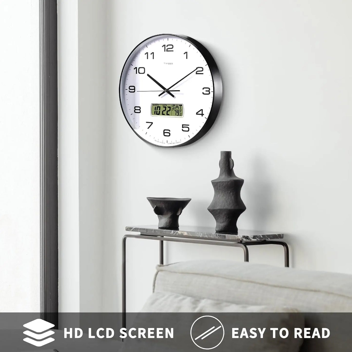 Calendar Wall Clock, with Fahrenheit Temperature Display