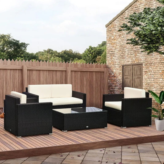4 Piece Wicker Patio Furniture Set with Cushions