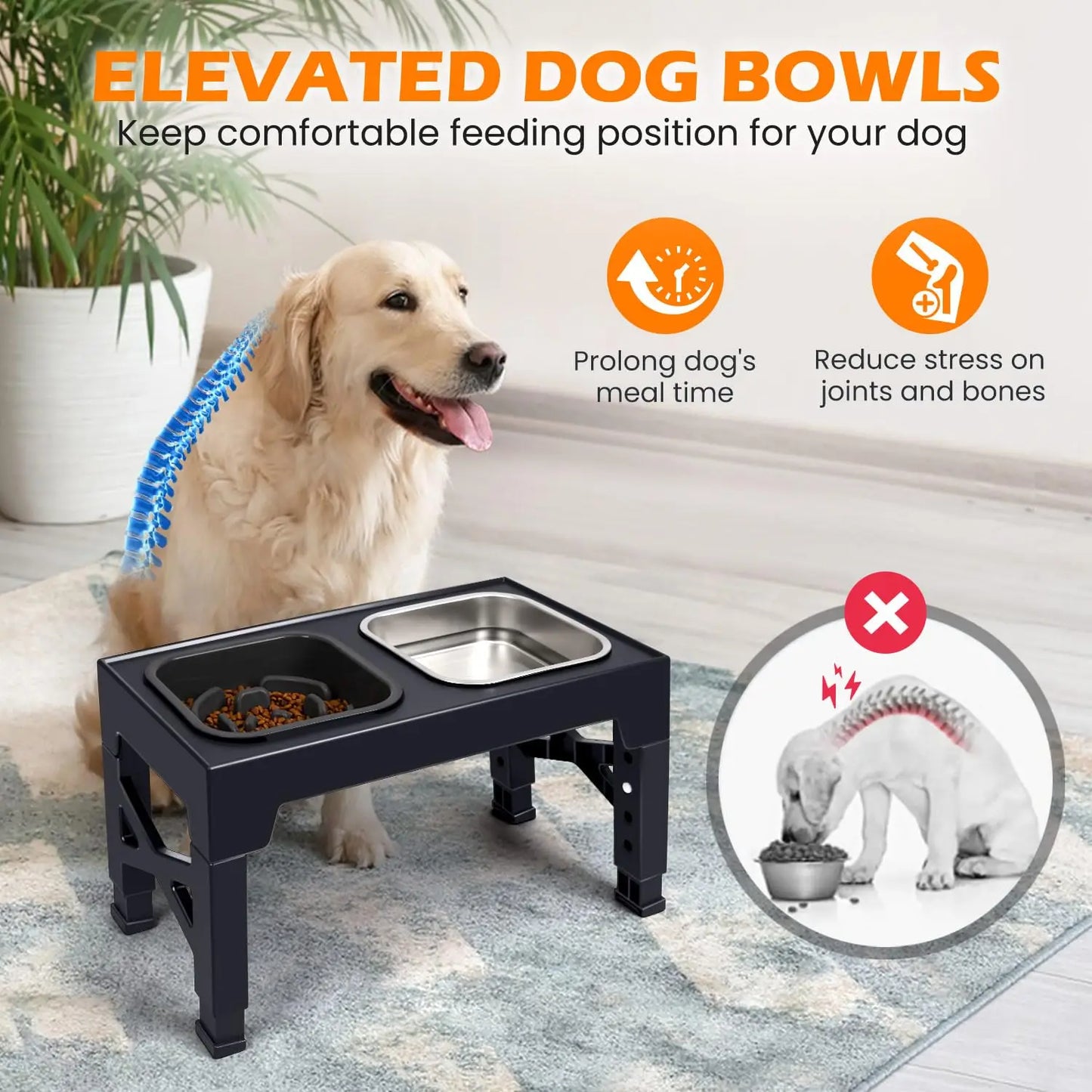 2-in-1 Elevated Slow Feeder Dog Bowls