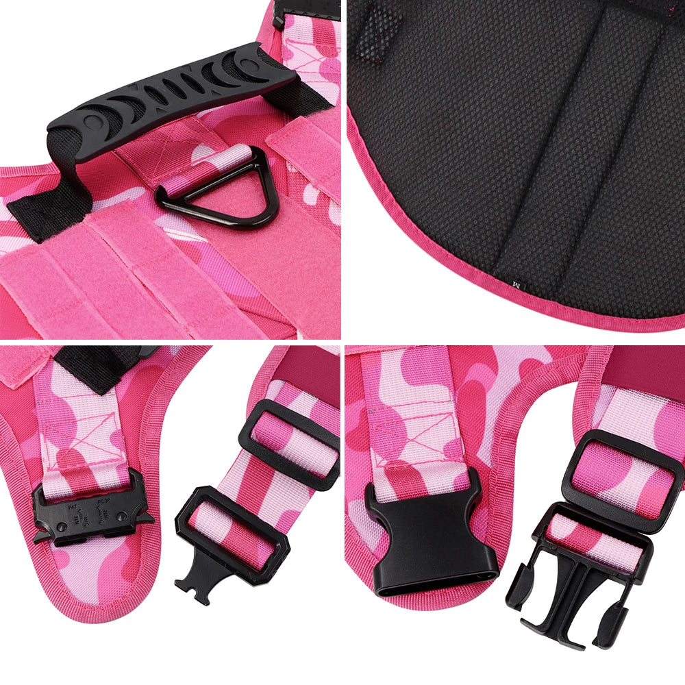 Military Pink Camouflage Dog Harness For Medium/Large Dogs
