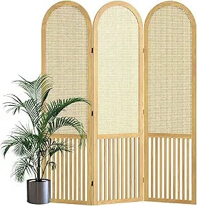 Room Divider, 5.6 Ft Double Hinged Rattan Partition