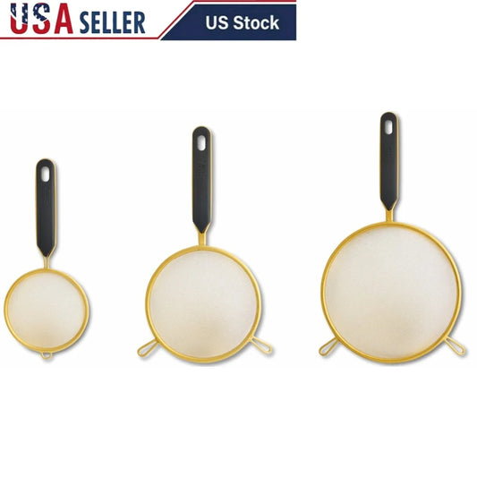 3 Piece Fine Mesh Strainer Set, Durable Kitchen Sifters