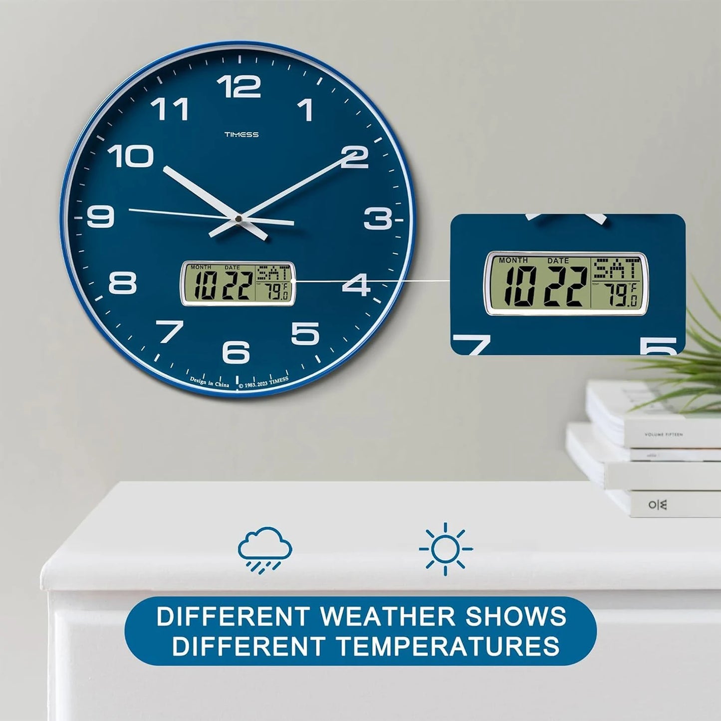 Calendar Wall Clock, with Fahrenheit Temperature Display