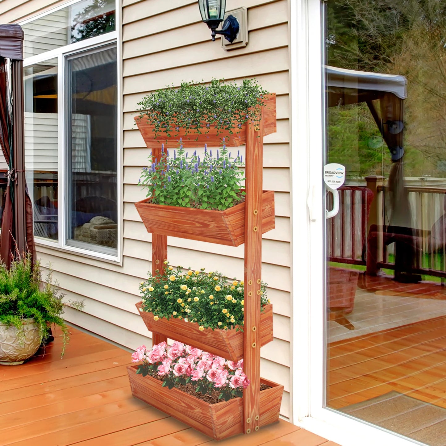 4-Tier Vertical Flower Pots Rack with Detachable Ladder