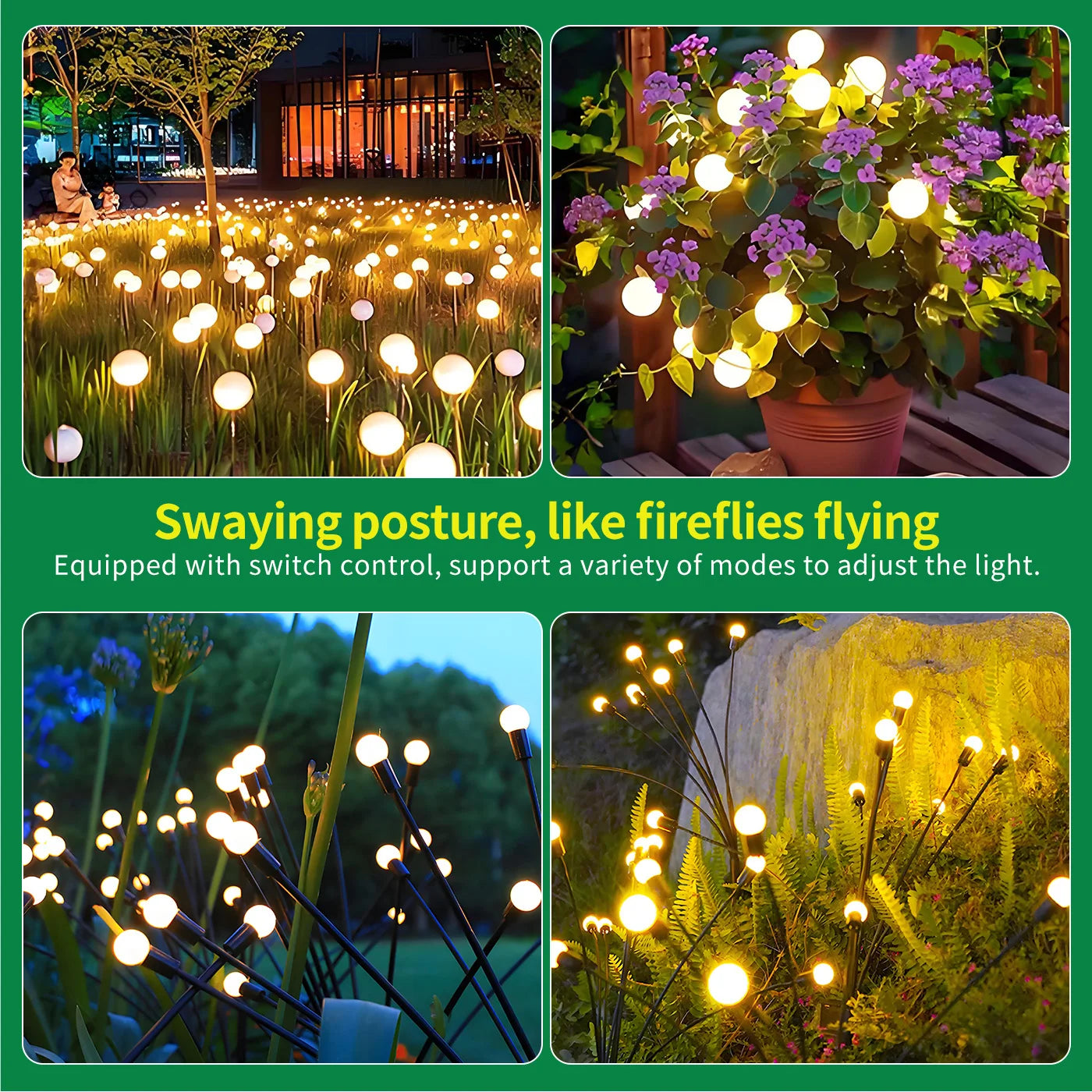 8-Head Solar Firefly Lights, LED Decorative