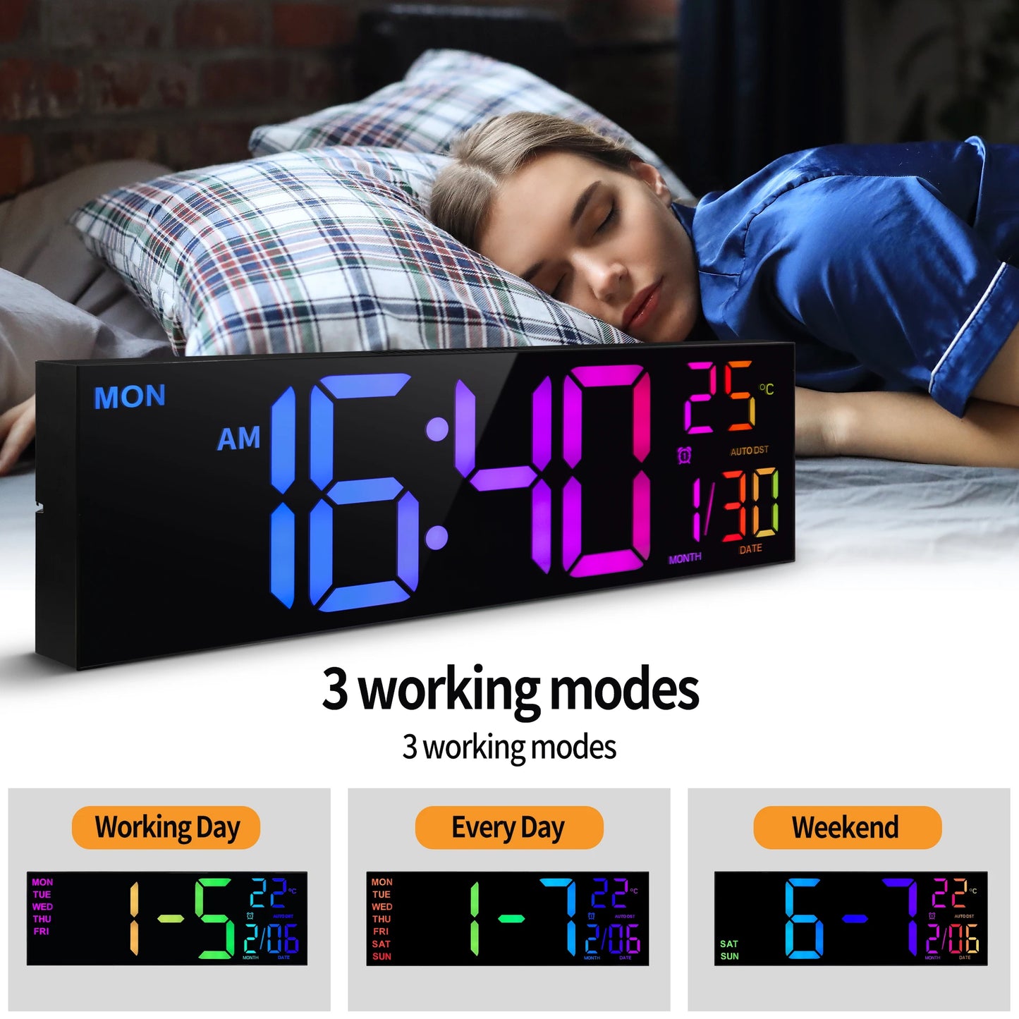 16" Large Digital Wall Clock, Big LED Display with Remote, Alarm, DST