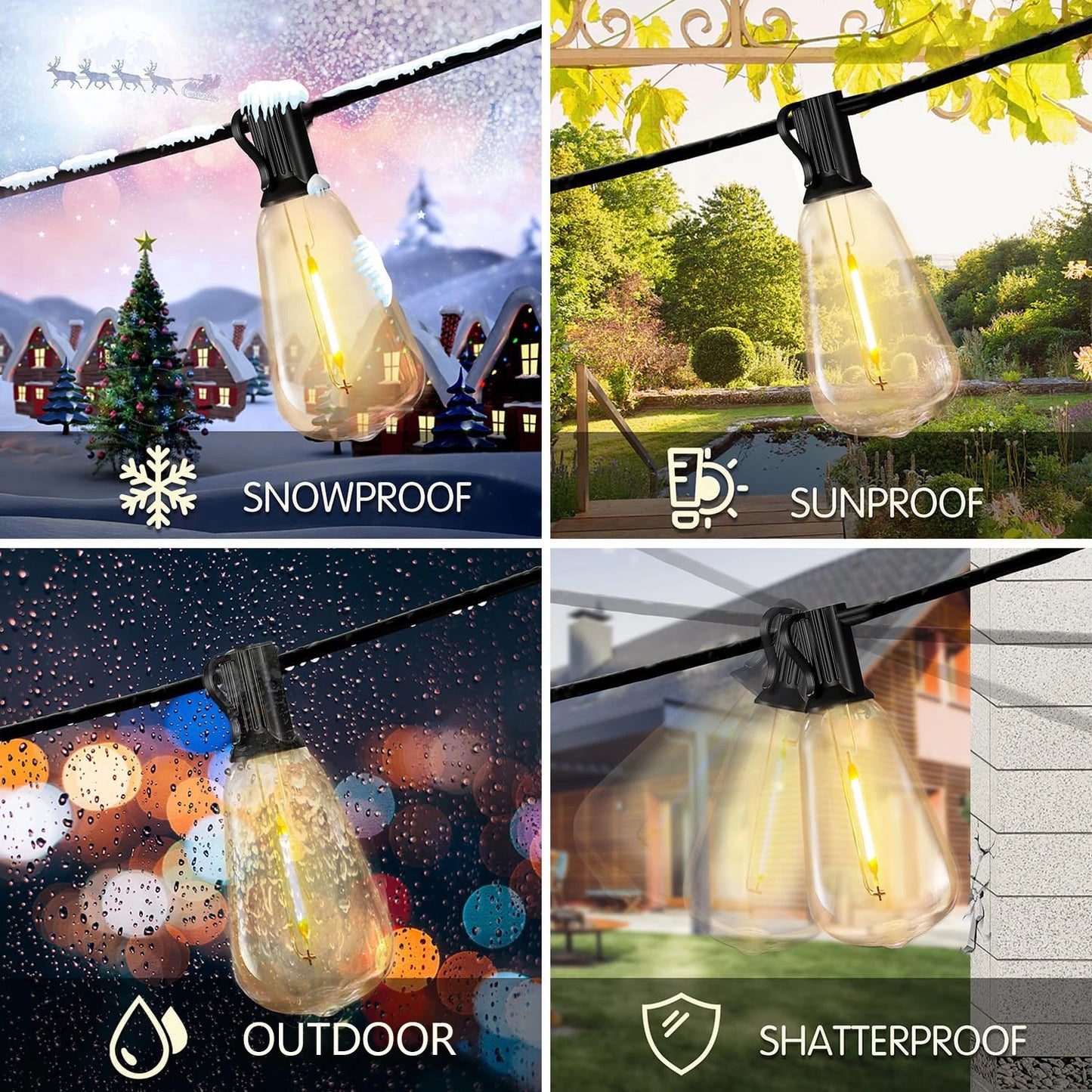 100ft Outdoor String Lights Waterproof, ST38, 24 Vintage Bulbs
