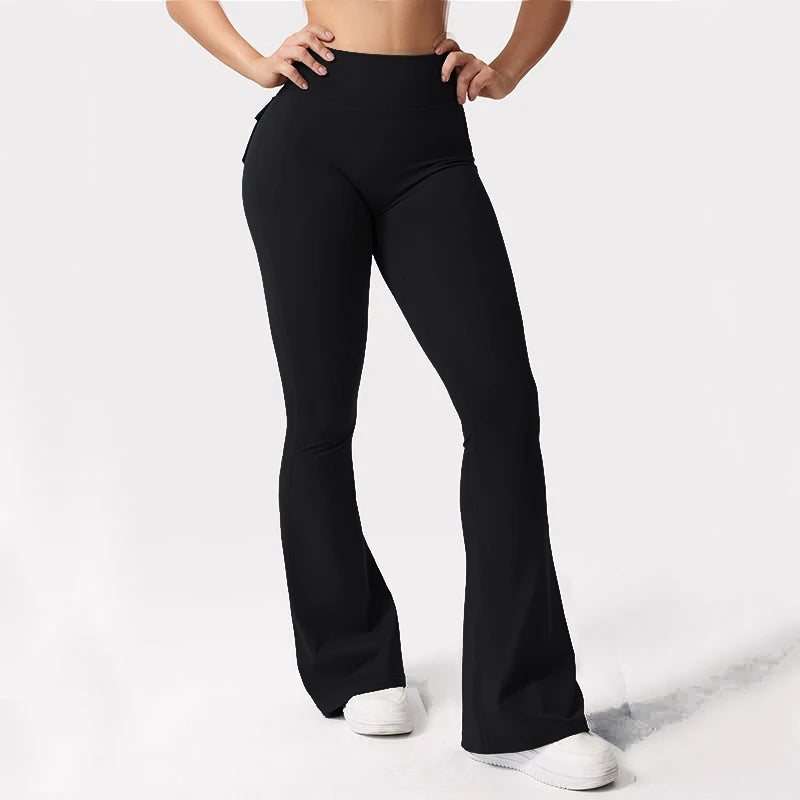 Women's Yoga Flare Trousers, High-Waisted Tummy-Control