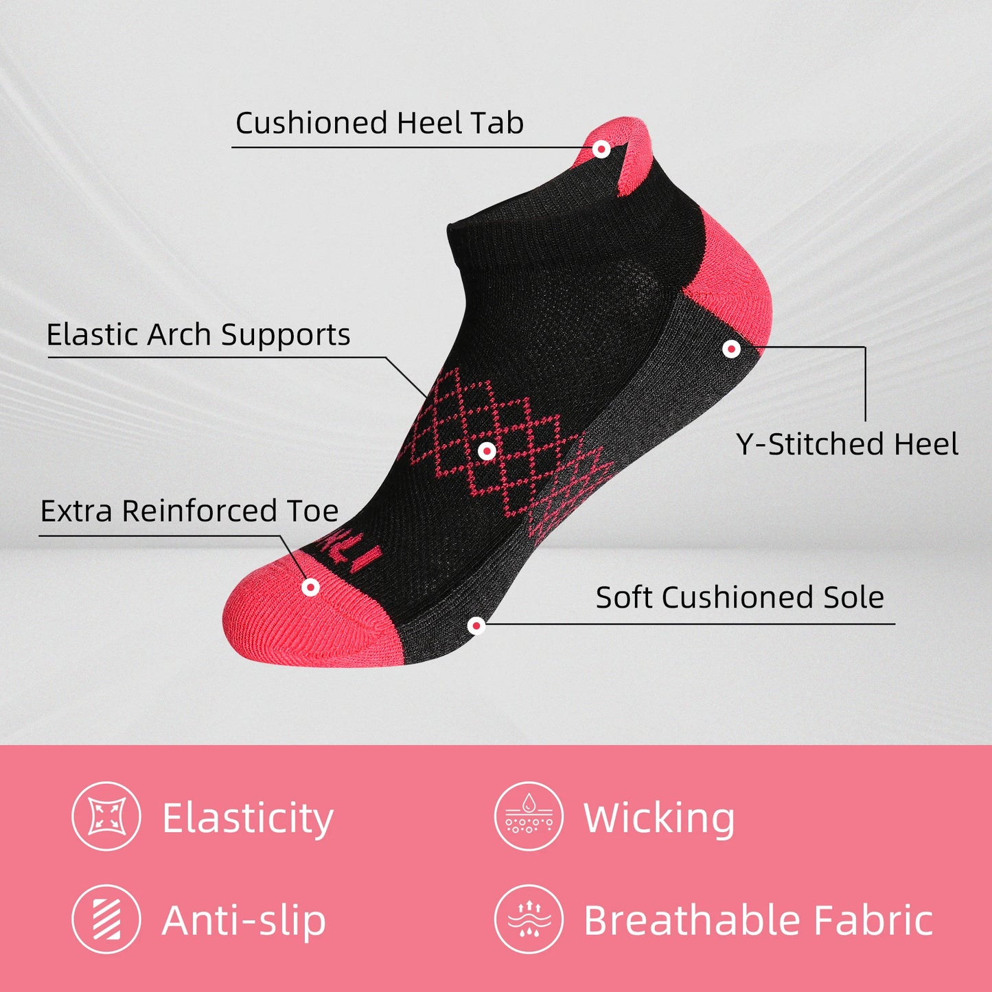 6 Pair Athletic Ankle Socks Cushioned Sole With Tab Quick Drying And Breathable